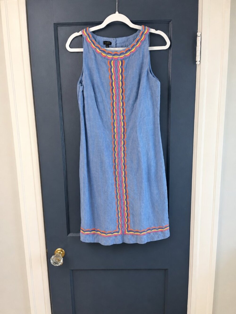 Linen Blend Embroidered Shift Dress – Size 2